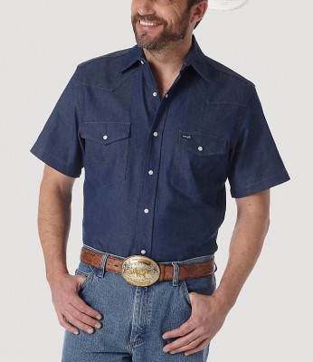 Джинсовая рубашка с коротким рукавом Wrangler Western Cowboy Cut Firm Finish