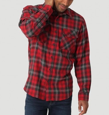 Фланелевая мужская рубашка Wrangler Flannel Plaid - Rio Red