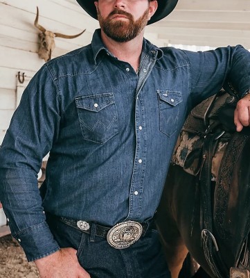 Джинсовая рубашка Wrangler Cowboy Cut Western Snap Work Dark Denim