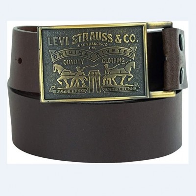 2 Horse Leather Belt With Plaque Buckle - Brown