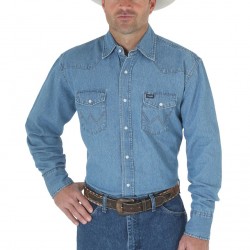 Джинсовая рубашка Wrangler Cowboy Cut Western Denim Snap Work Stonewash